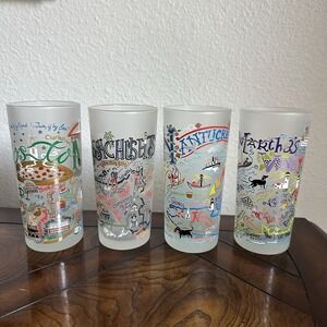 Catstudio New England USA Theme Frosted Tall Drinking Glasses 14 oz Set Of 4